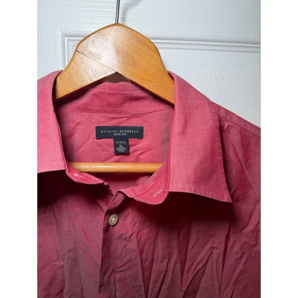 Banana Republic Slim Fit Men's XL Salmon Red Shimmer Dress Shirt